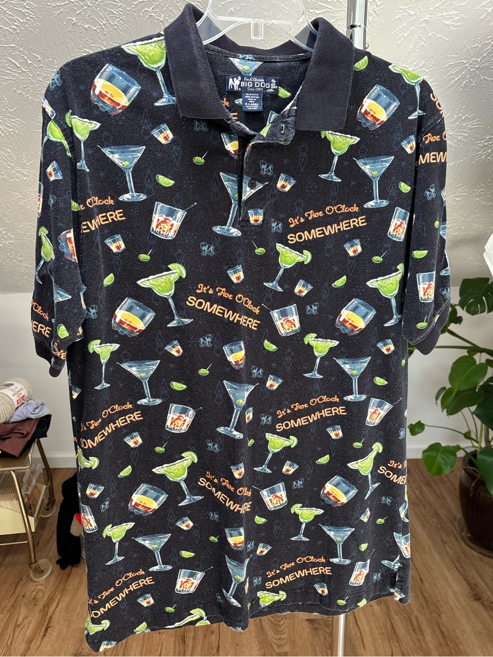 Retro Big Dogs "5 o clock somewhere" dark navy polo, XL